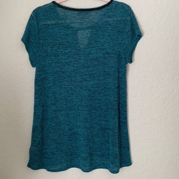 Juicy Couture Embellished Teardrop Neckline Short Sleeve Top Size L - Picture 2 of 10